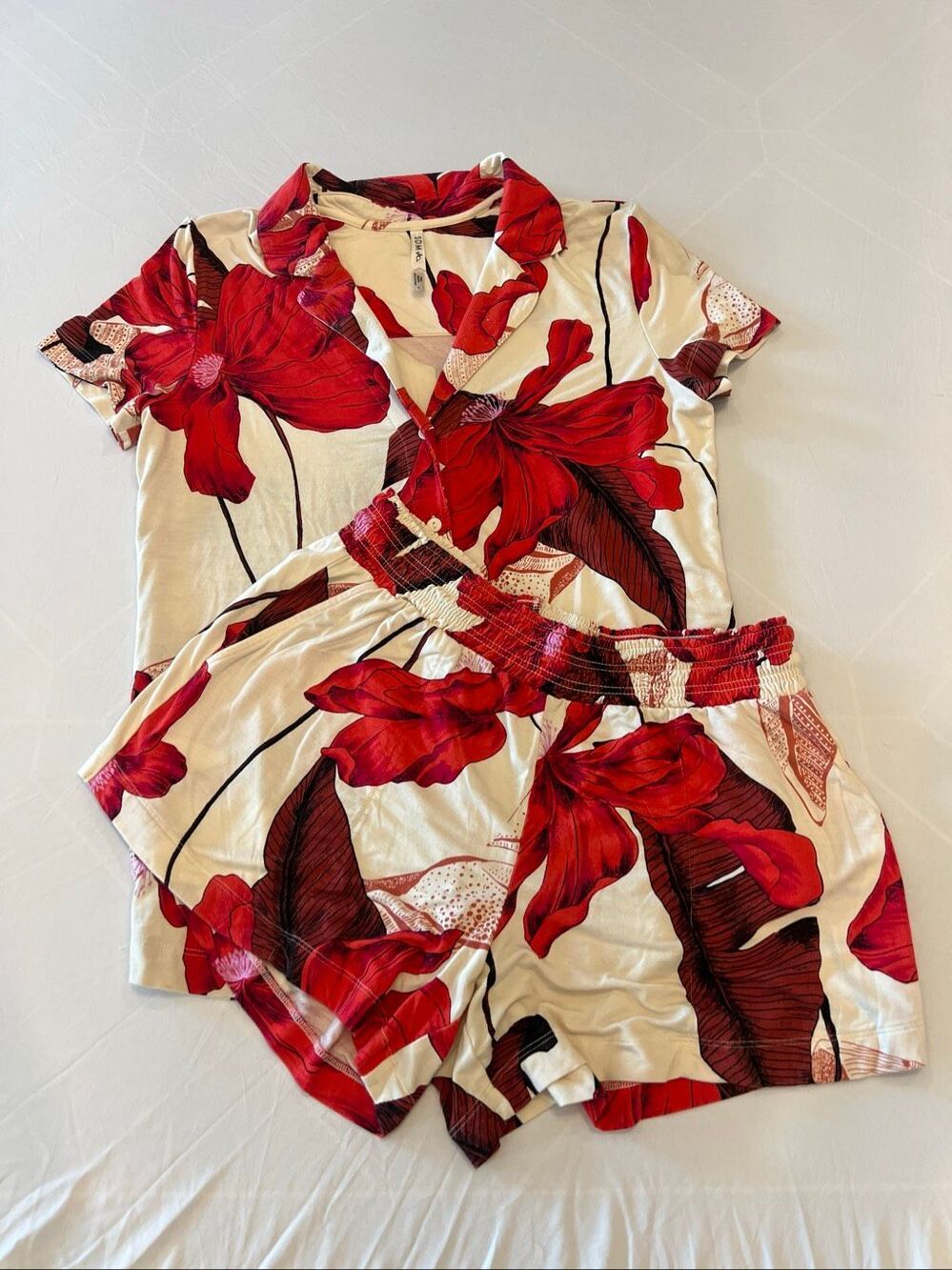 Soma Women's Cool Nights Floral Short Sleeve 2-Piece Pajama Set Multicolor Small
